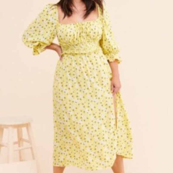 For Love And Lemons Dresses & Skirts - For Love & Lemons Chrysanthemum Midi Dress Yellow Floral Size Large